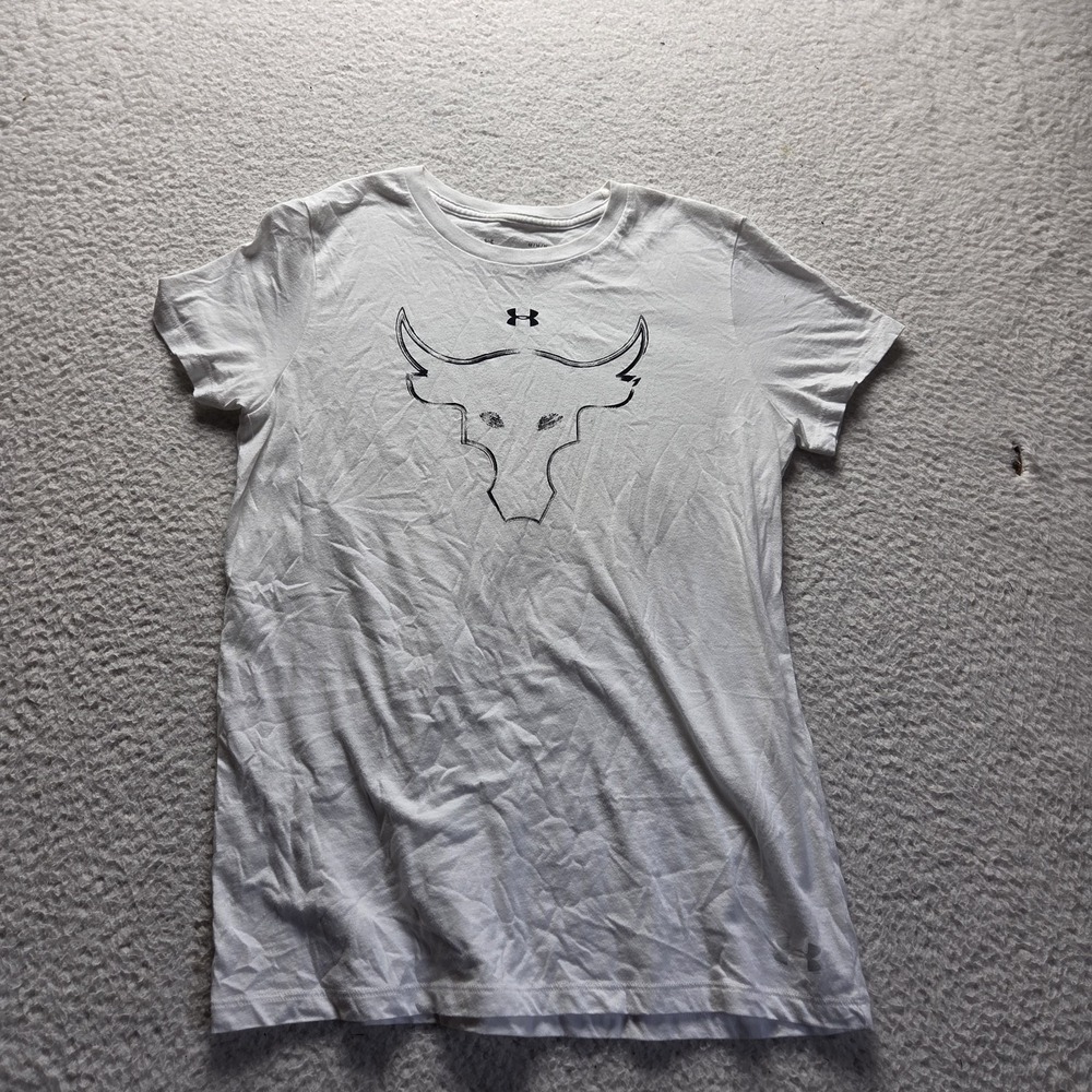 Under Armour Shirt Mens Medium White Project Rock Graphic Tee Tagless Jersey